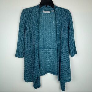 Sag Harbor Petite Small Teal Open Front Knit Cardigan Sweater